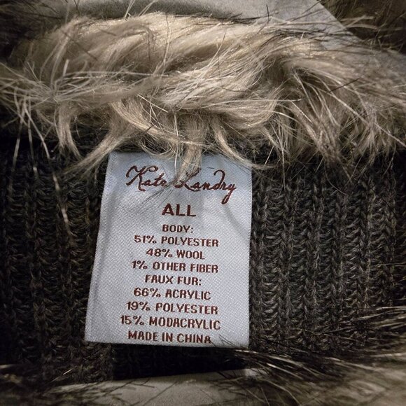 Kate Landry Faux Fur Collar Cropped Cape Knit Sleeves Gray Size M Acrylic & Wool - Picture 4 of 13